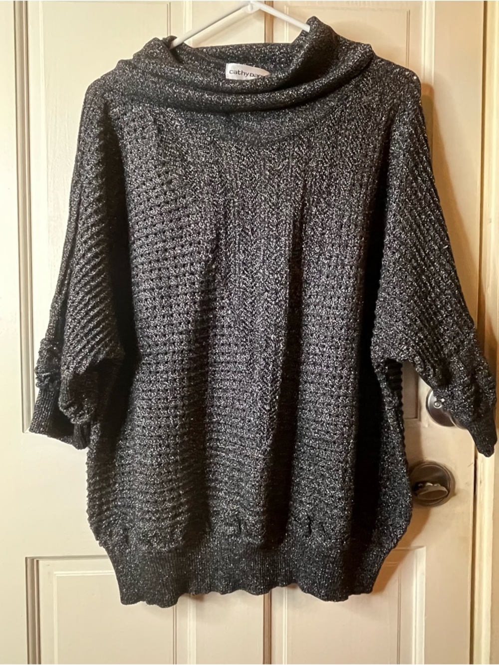 Cathy Daniels Black Textured Knit Cowl Neck Sweater